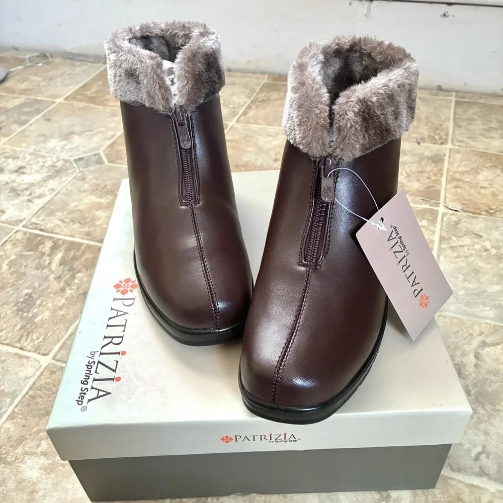 Patrizia by Spring Step brown faux fur ankle boots